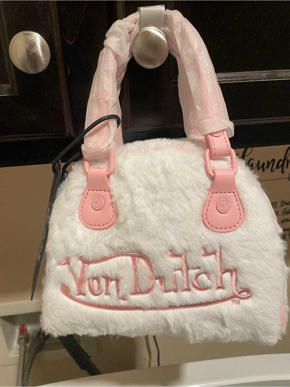 NWT Von Dutch Pink & White Faux Fur Mini Bag